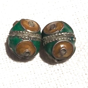 2 pcs Antique silver Berber enameled Bead - tribal Bead- enameled Bead - Berber Bead - Sahara bead- silver bead - Moroccan bead- ethnic bead