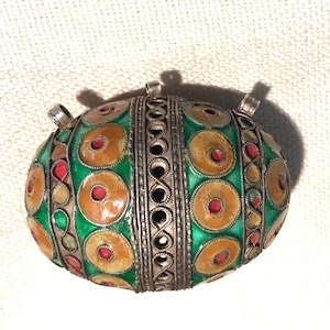Antique silver Berber enameled Bead - tribal Bead- enameled Bead - Berber Bead - Sahara bead - silver bead - Moroccan bead- ethnic bead