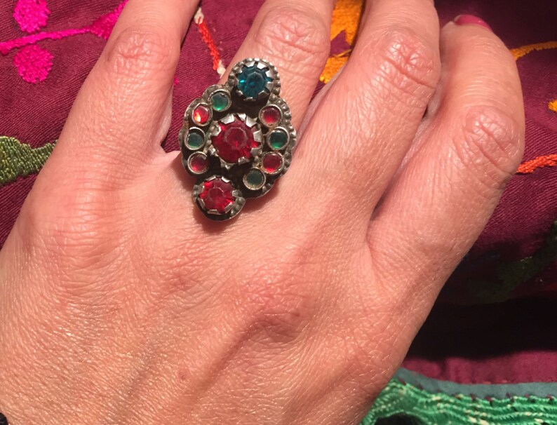 Size 8-Antique Silver Ringglass ring-Kochi silver ringVintageEthnicethnic hippy gypsyjewellery shopgem stone shopNJR0115