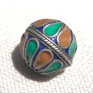 Antique silver Berber enameled Bead - tribal Bead- enameled Bead - Berber Bead - Sahara bead - silver bead - Moroccan bead- ethnic bead