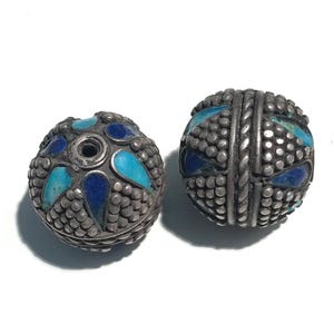 2 pcs Antique silver Berber enameled Bead - tribal Bead- enameled Bead - Berber Bead - Sahara bead- silver bead - Moroccan bead- ethnic bead