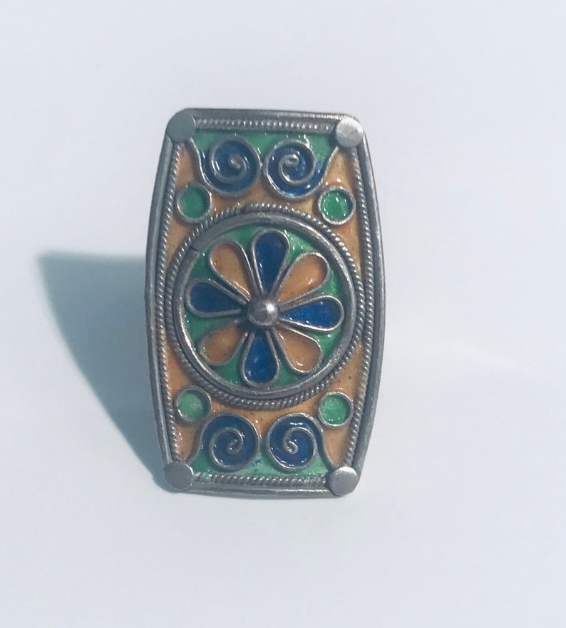 silver ring Tuareg ring tribal ring - Size 7.5 Vintage style Berber enamelled silver ring Turkmen ring kochi ring Sahara ring