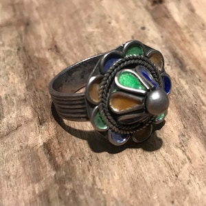 Size 10 antique silver Berber enameled ring - moroccan ring - tribal ring - ethnic ring - silver ring - antique ring- Sahara ring
