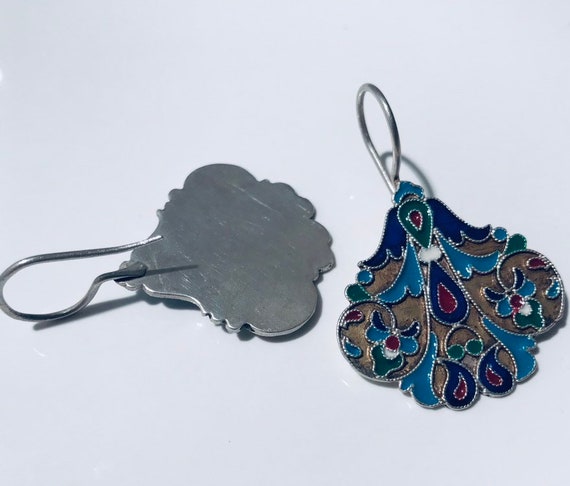 Vintage Turkish silver enameled Earring-Enameled … - image 3