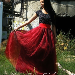 burgundy tulle maxi skirt