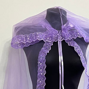Purple Tulle Hooded Cape, Purple Veil Cape, Lace Cape, Fantasy Cape, Fairy Cape, Ceremony Cape, Wedding Cape, Violet Lace Capelet