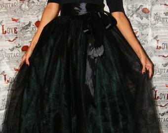 Black Green Full Length Tulle Tutu Skirt, Red and Black Tulle Skirt