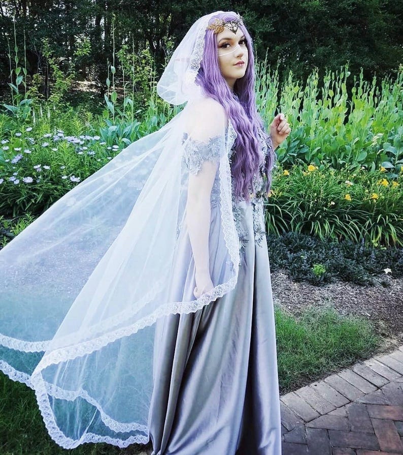 Tulle Hooded Cape, Veil Lace Cape, Cathedral Eternal Cape, Elven Ceremony Cape with Hood, Fairy Wedding Cape, Alternative Bride image 3