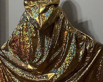 Gold Hooded Cape, Hologram Cloak, Arm Wrestling Cape, Queen Cloak, Cosplay Hooded Cape, Gold Wedding, Burlesque Cape, Shiny Hooded Cape