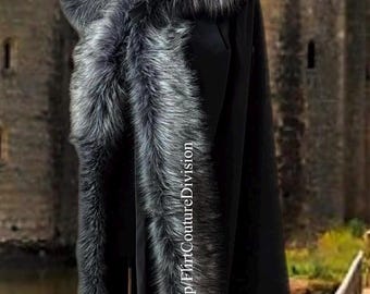 Hooded Cloak, Black Hooded Coat With Fake Fur, Cosplay Cloak, Wasteland, Viking Cloak, Witch Cloak, Assasin Coat, Hooded Cape, Fur Cloak