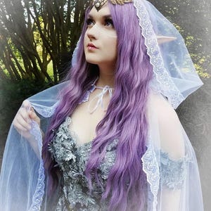 Tulle Hooded Cape, Veil Lace Cape, Cathedral Eternal Cape, Elven Ceremony Cape with Hood, Fairy Wedding Cape, Alternative Bride image 11