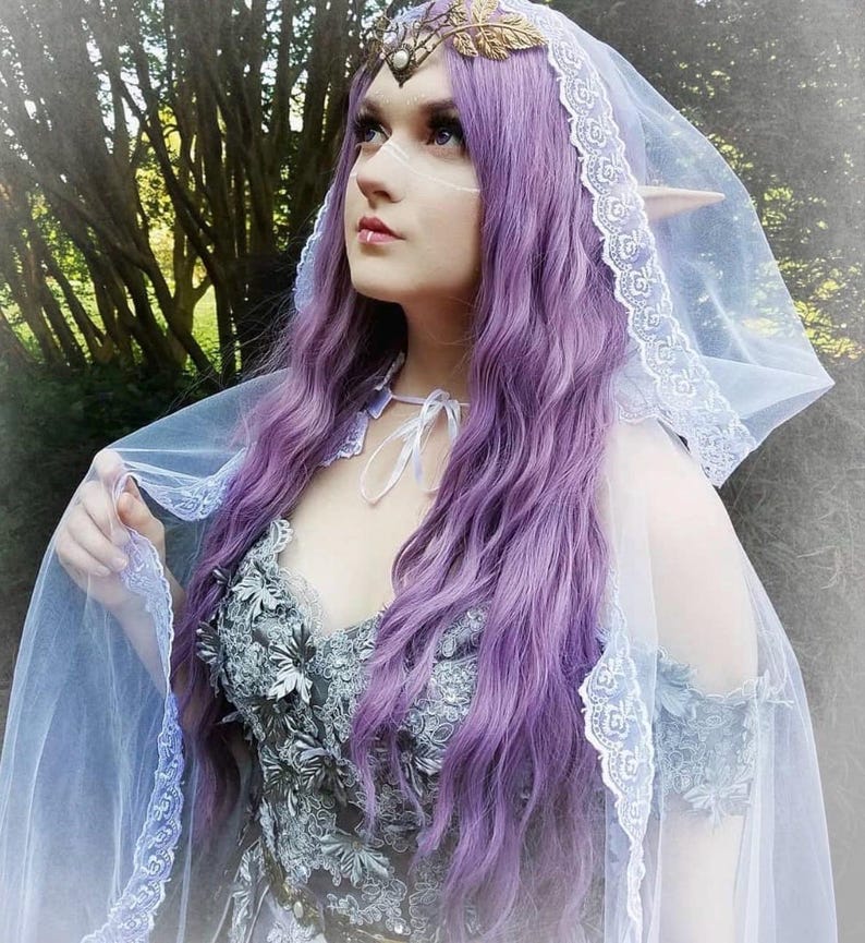 Tulle Hooded Cape, Veil Lace Cape, Cathedral Eternal Cape, Elven Ceremony Cape with Hood, Fairy Wedding Cape, Alternative Bride image 11