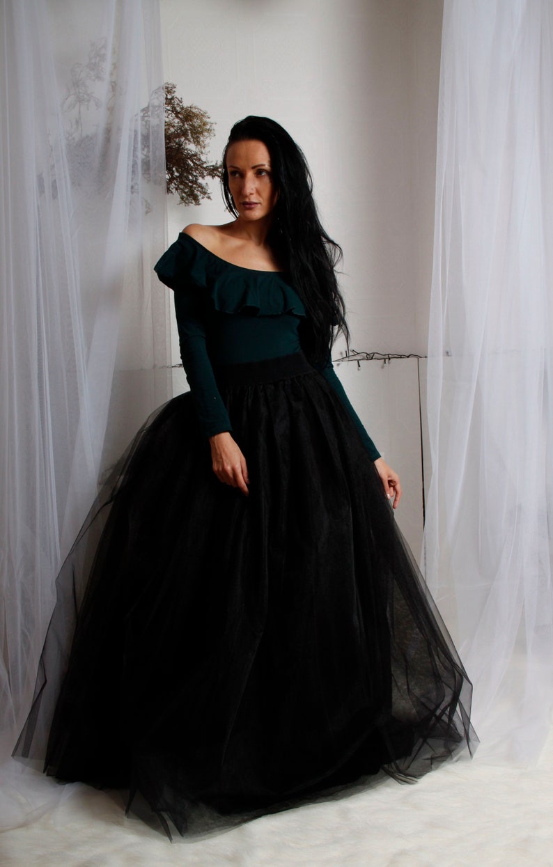 Adult Black Long Tulle Tutu Skirt Gothic Floor Lenght Tutu Etsy UK