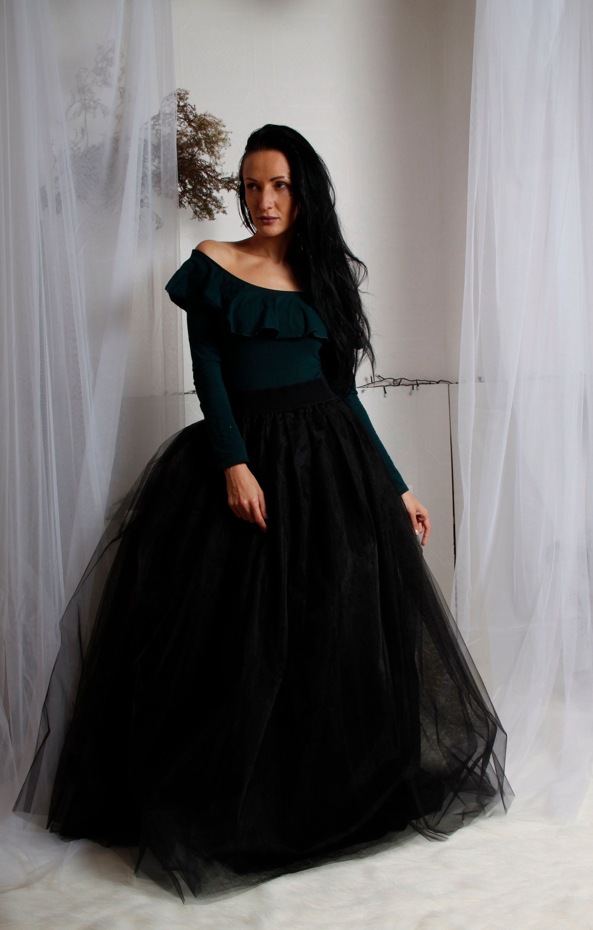 Black knee top length tutu skirt