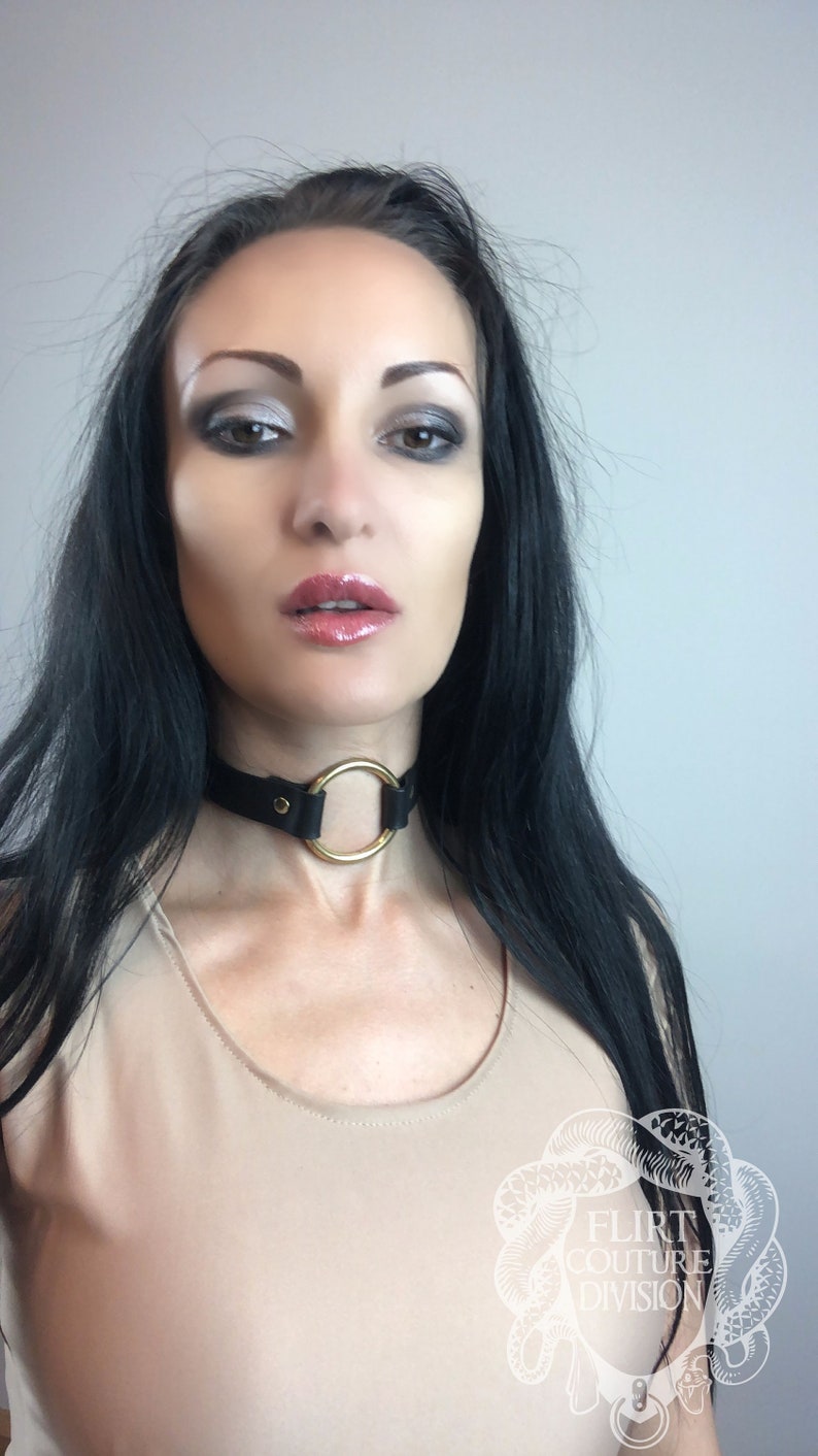 Real Leather Collar, Leather Choker, O Ring Collar, Leather Neck Harness image 5