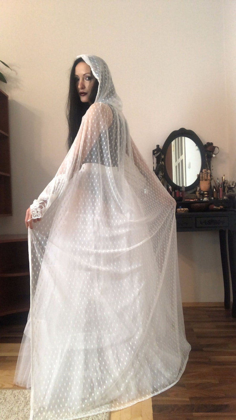 Dotted Tulle Cape Bridal Hooded Cape Halloween Cloak Lace Etsy