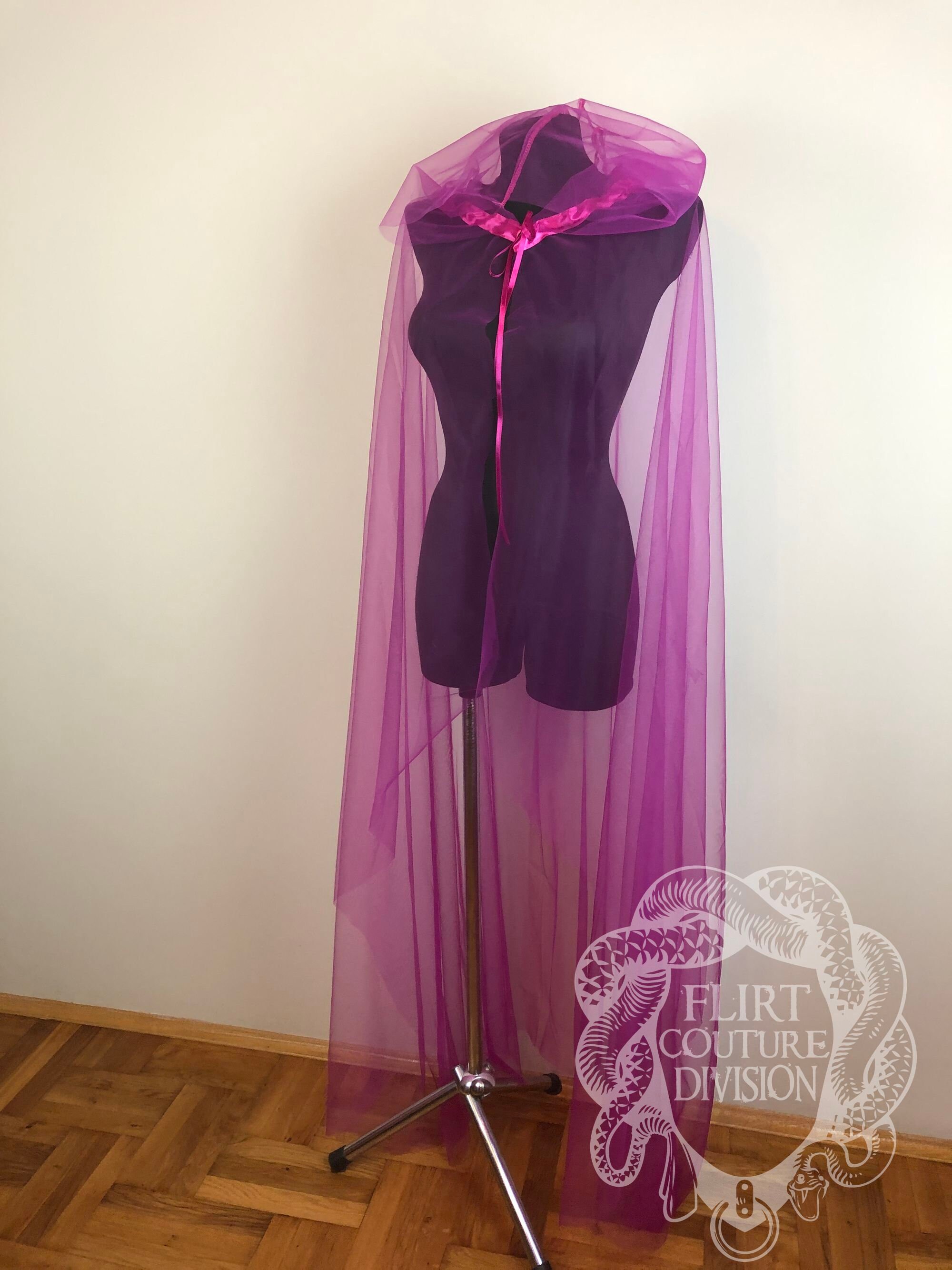 Tulle Hooded Cape Minimalistic Tulle Veil Cape Cathedral Etsy
