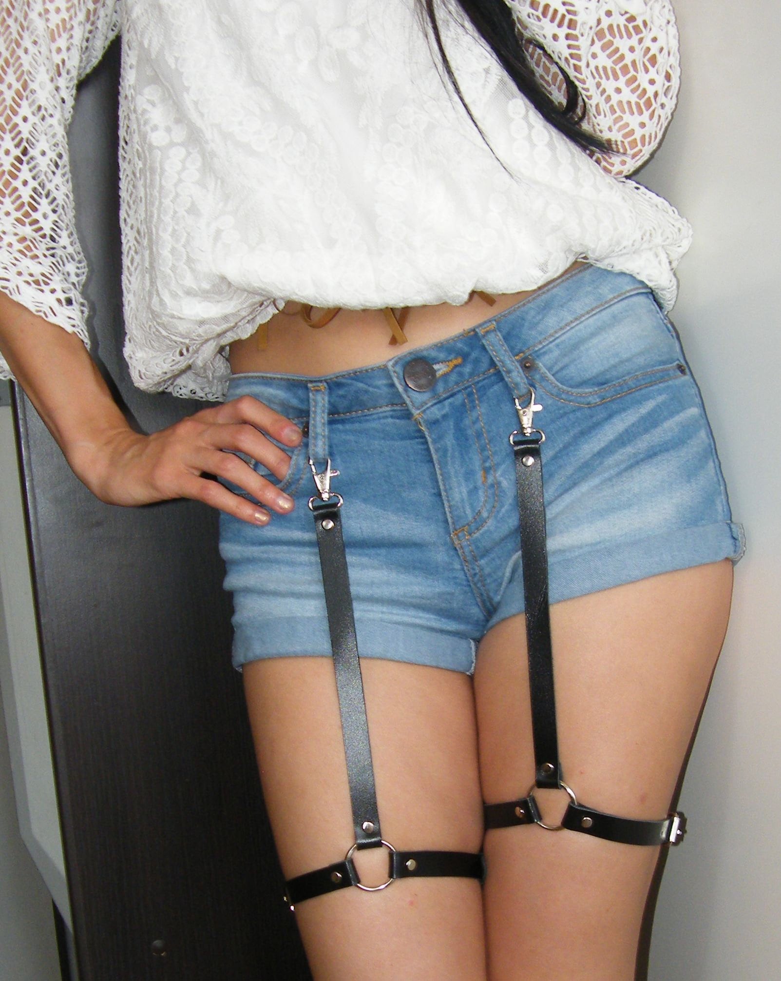 Black Leather Garters Leather Harness Leather Garter Belt Etsy