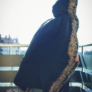 eco friendly fur maxi coat with hood