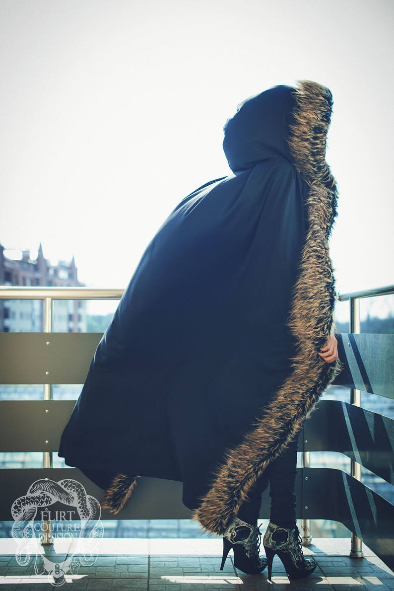 eco friendly fur maxi coat with hood