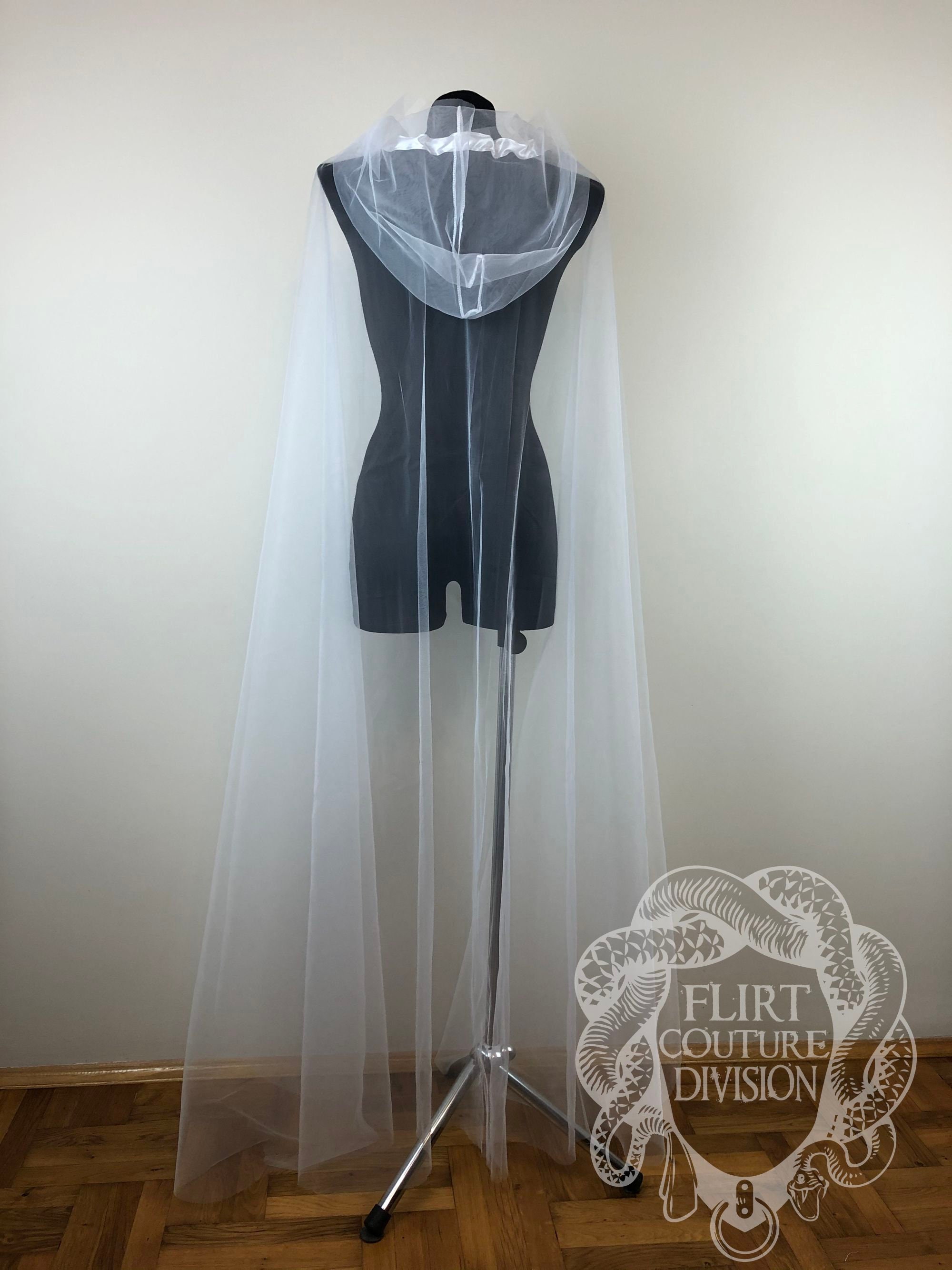 Tulle Hooded Cape Minimalistic Tulle Veil Cape Cathedral Etsy