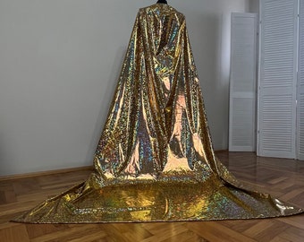 Long Gold Cape,Eternal Hologram Cloak, Cloak, Renaissance Medieval Cape, Cosplay Cape, Gold Wedding, Burlesque Cape, Shiny Cape