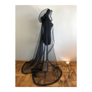 Black Tulle Hooded Cape, Rose Edged Lace Scalloping, Ethereal Lace Cape, Burgundy Tulle Cape, Red Tulle Cape, Cathedral Cape, Ceremony Cape
