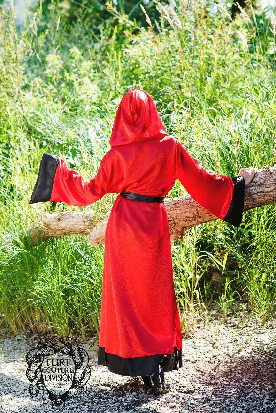 Satin Black Red Robe, Ritual Robe, Long Hooded Robe, Monk Robe, Magical ...