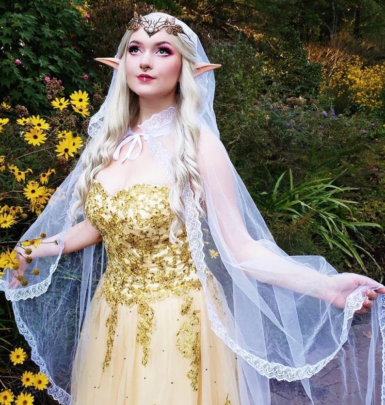Tulle Hooded Cape, Veil Lace Cape, Cathedral Eternal Cape, Elven Ceremony Cape with Hood, Fairy Wedding Cape, Alternative Bride image 10