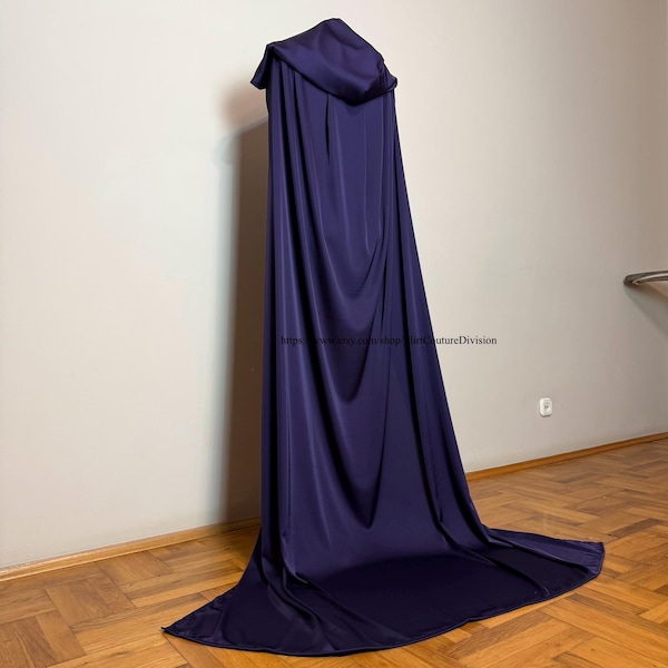 Violet Silk Satin Hooded Cape, Dark Purple Silk Cape, Royal Satin Cloak, Soft Silk Cloak, Violet Wedding Veil Cloak, Eggplant Chiffon Cape