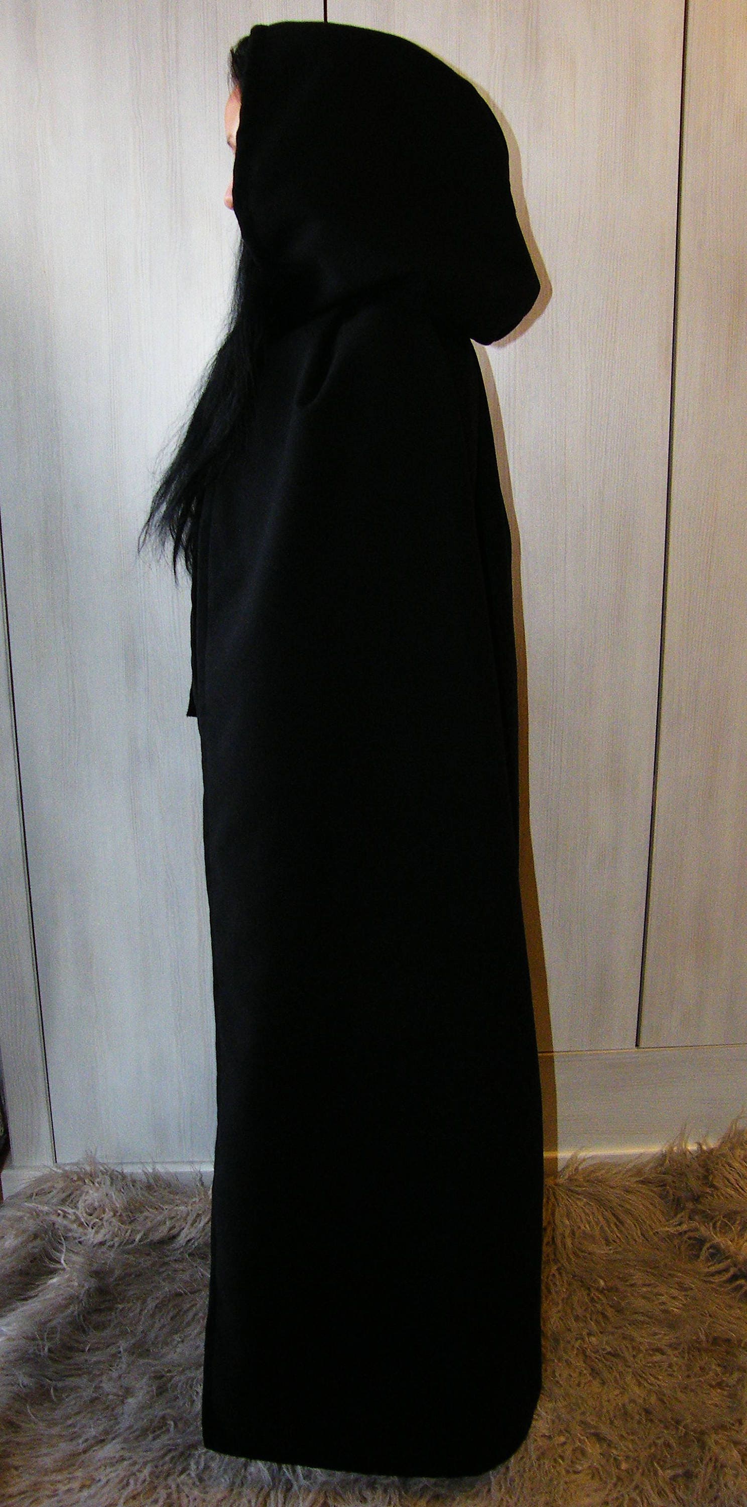 Black Wool Hooded Cloak Wool Hooded Coat Halloween Cloak | Etsy