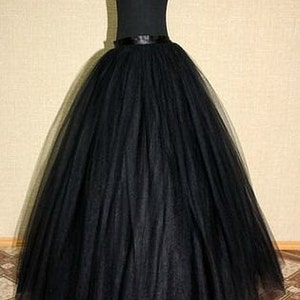 Adult Black Long Tulle Tutu Skirt, Gothic Floor Lenght Tutu Skirt, Halloween Skirt