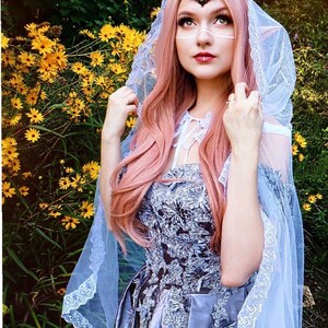 Tulle Hooded Cape, Veil Lace Cape, Cathedral Eternal Cape, Elven Ceremony Cape with Hood, Fairy Wedding Cape, Alternative Bride image 9