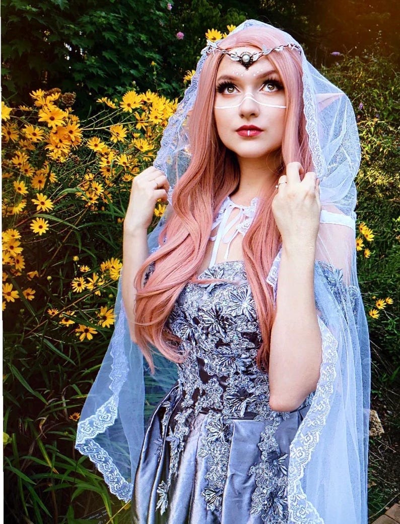 Tulle Hooded Cape, Veil Lace Cape, Cathedral Eternal Cape, Elven Ceremony Cape with Hood, Fairy Wedding Cape, Alternative Bride image 9