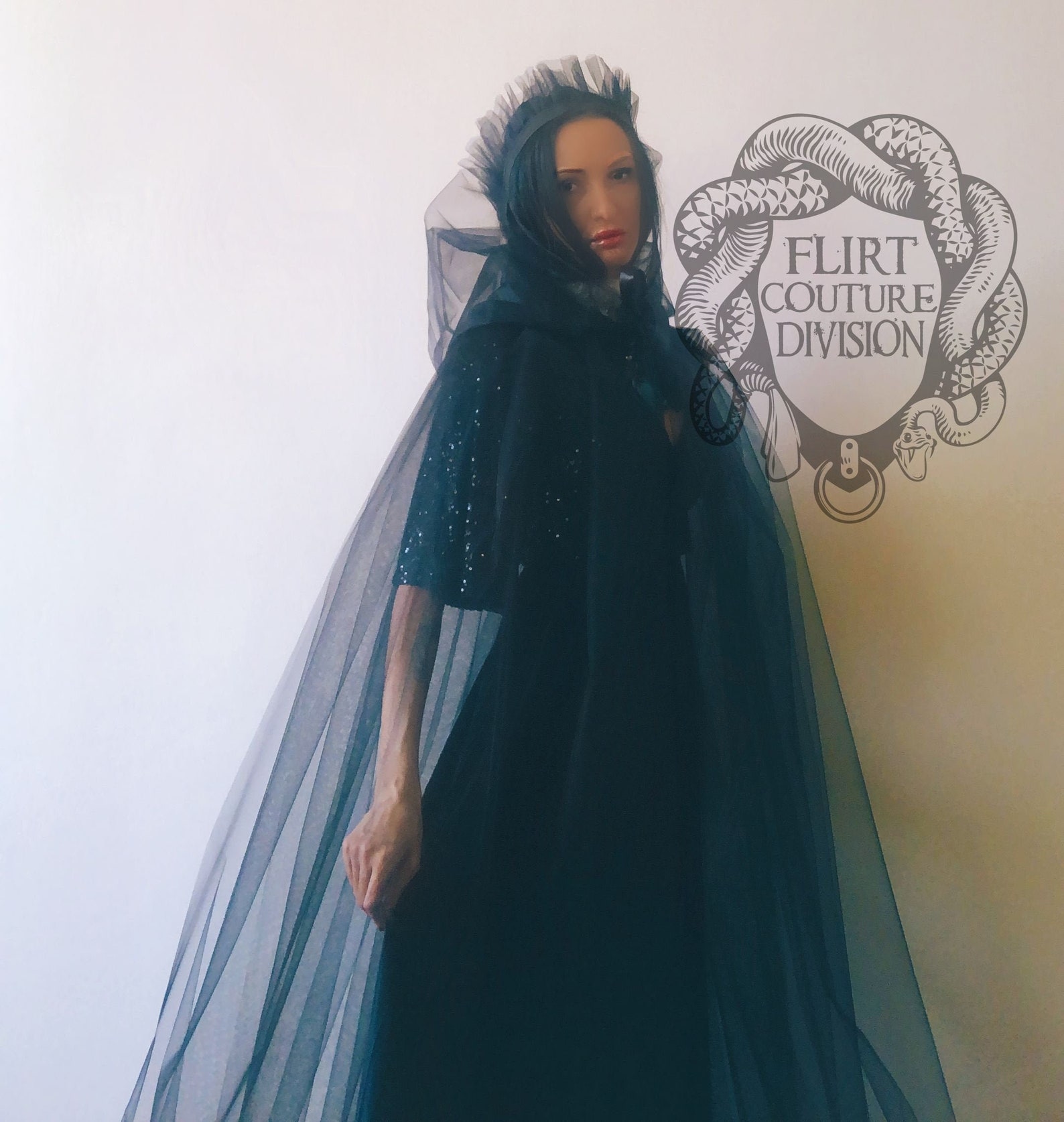 Black Tulle Hooded Cape Ethereal Cloak Witch Cape Fantasy Etsy