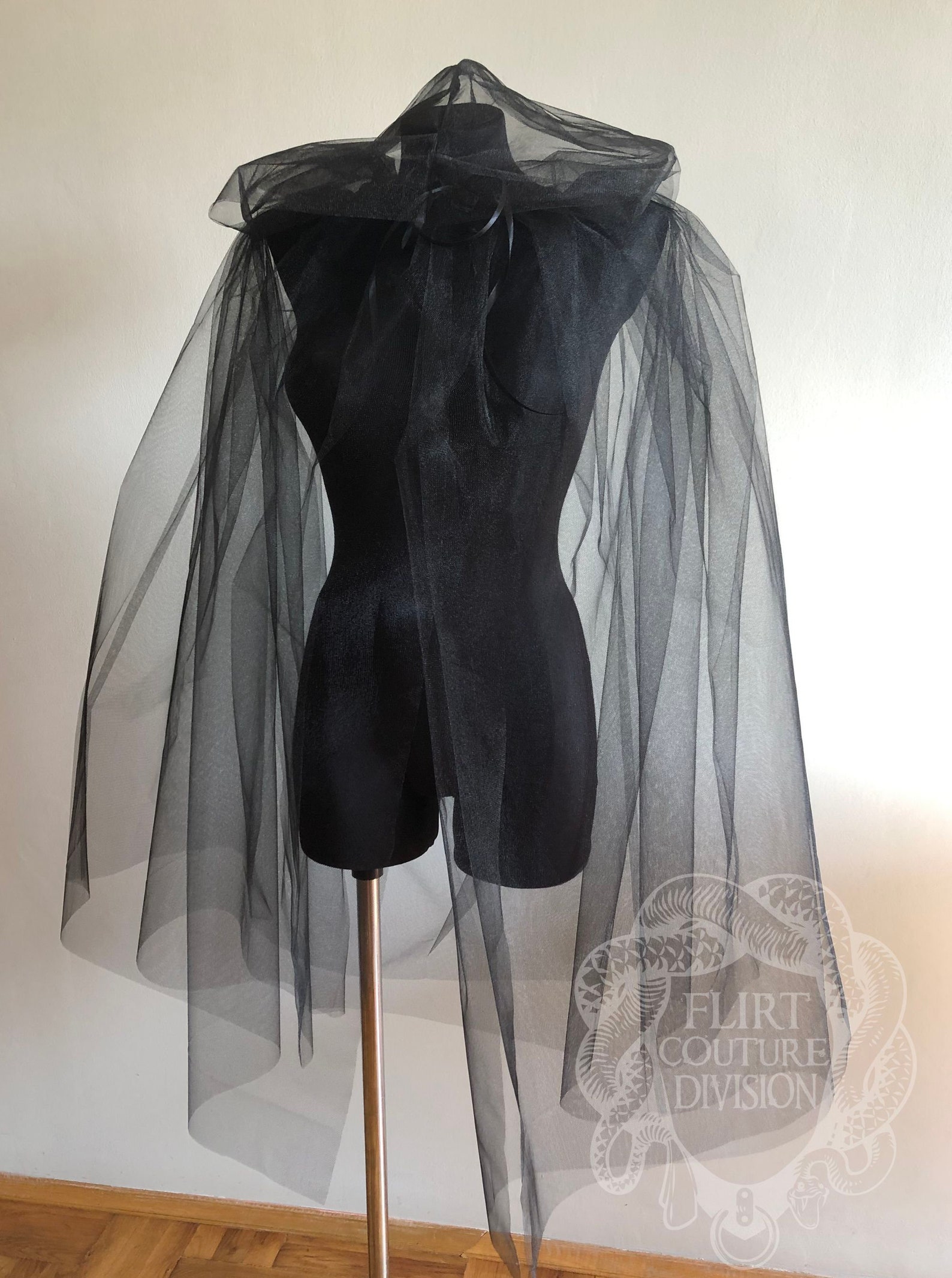 Black Short Tulle Hooded Cape Ethereal Cloak Witch Cape Etsy