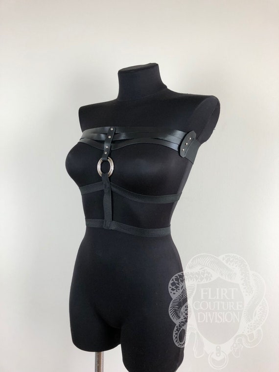 Leather Elastic Harness, Open Cup Bra Harness, Strappy Bra, Breast Harness, Chest Harness, Wasteland, Leather Bra Harness, Leather Bondage