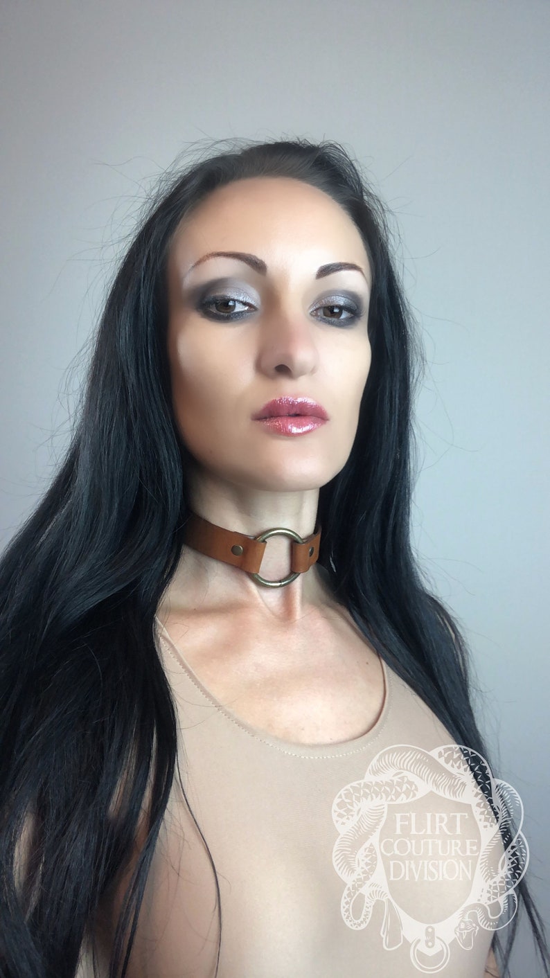 Real Leather Collar, Leather Choker, O Ring Collar, Leather Neck Harness image 4