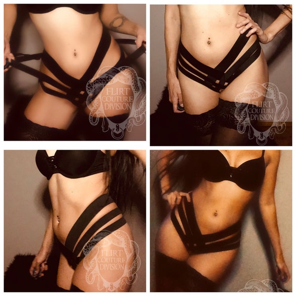 Harness Panties, Black Sexy Strappy Panties, Bdsm-Gear, Unisex Erotic Lingerie, Crotchless Panties, Dominatrix Panties