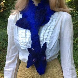 Blue Violet Dragon Hatchling Scarf - Hand Felted Merino Wool