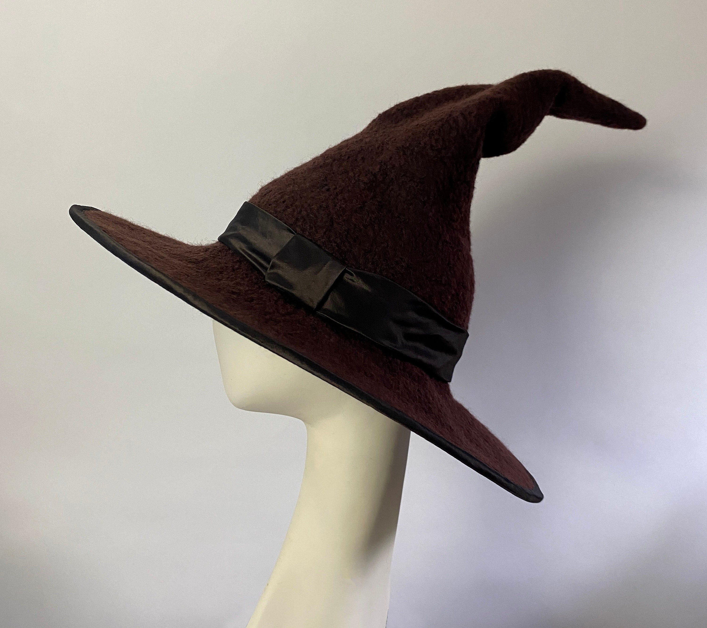 Brown Wide-brimmed Witch or Wizard Hat - Hand Felted Merino Wool