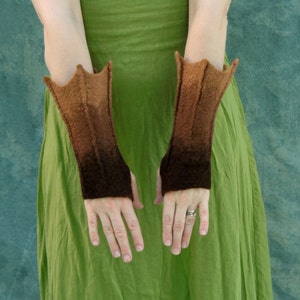 Brown Dragon Cuffs - Hand Felted Merino Wool Fingerless Mittens