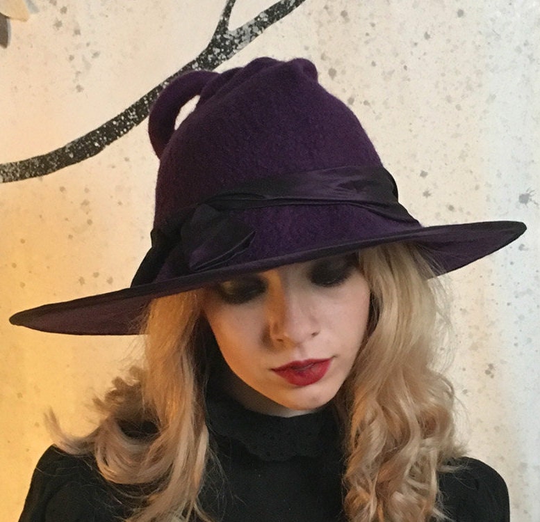 Dark Purple Witch or Wizard Hat With Curly Point - Hand  display picture 1