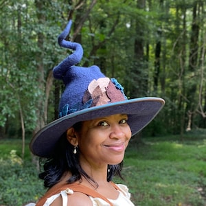 Fancy Green Witch Hat with Leaves and Curly Point Hand Felted Merino Wool image 7