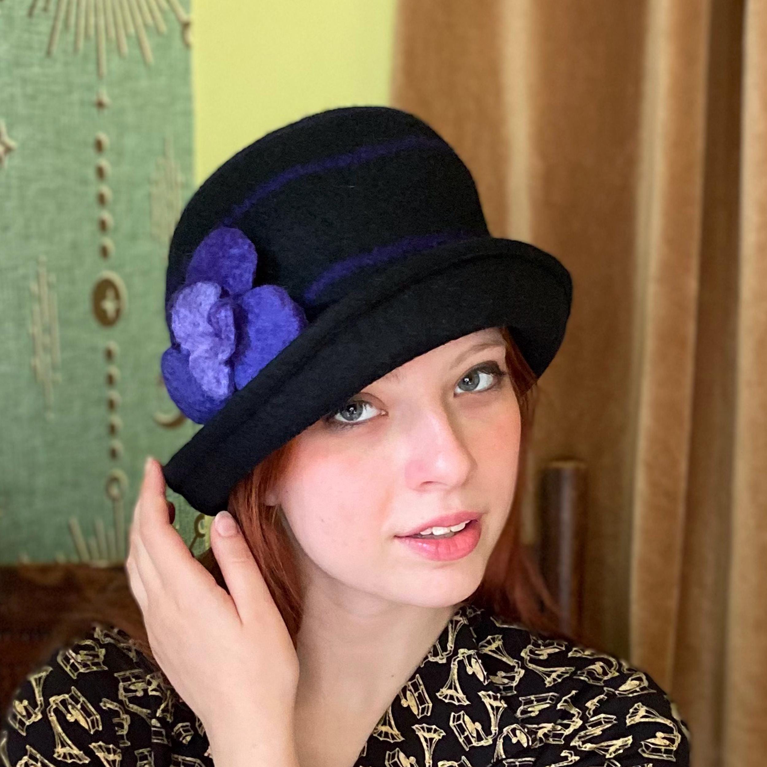Blue Cloche W/removable Flower Pin - Hand Felted Merino Wool  display picture 2