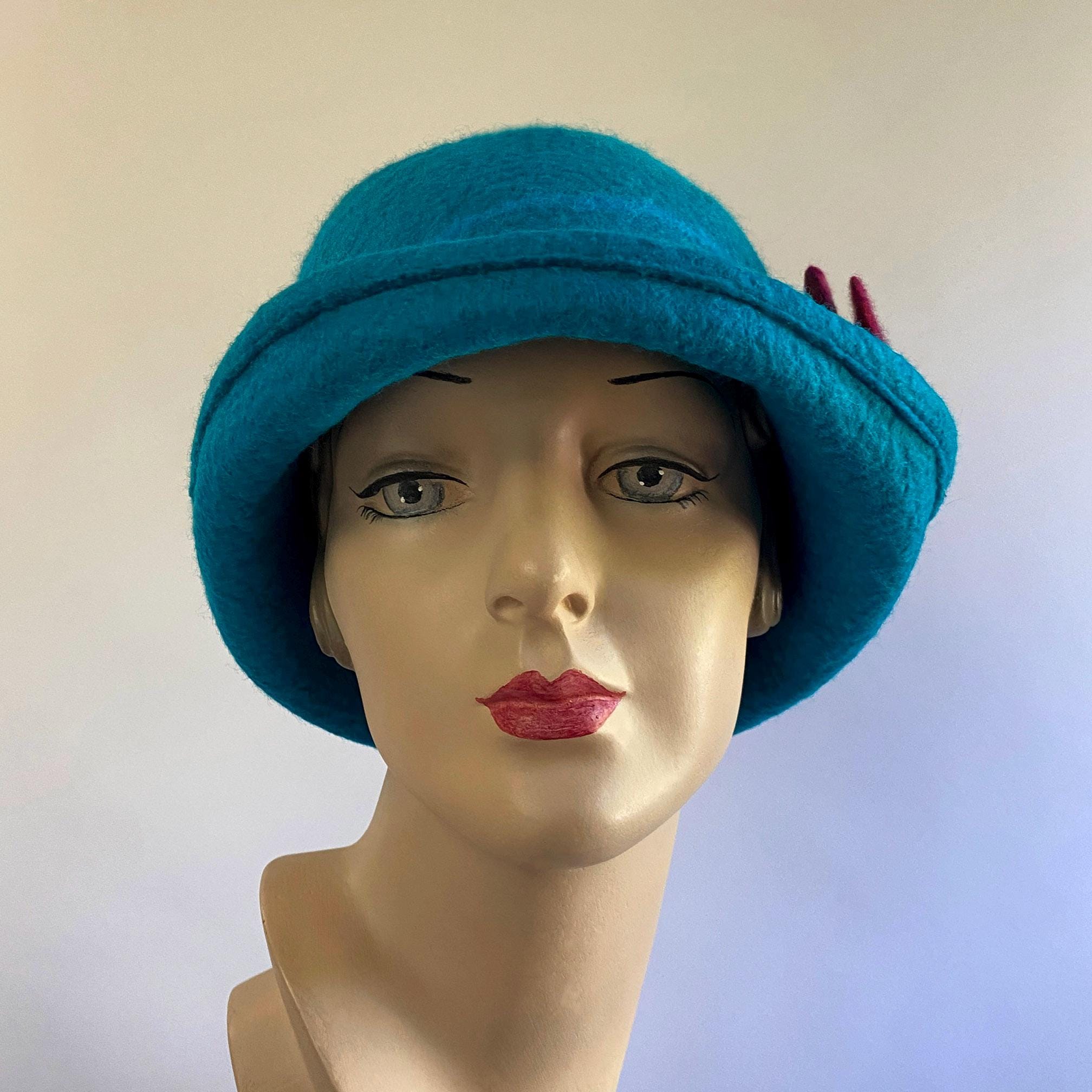 Blue Cloche W/removable Flower Pin - Hand Felted Merino Wool  display picture 1