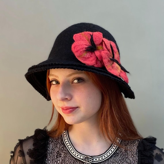 Dark Brown Brimmed Bonnet Style Cloche Hat W/removable  display picture 1
