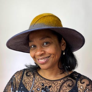 Dark Purple and Red Wide Brimmed Ombre Ladies Hat - Vintage Inspired Hat - Hand Felted Merino Wool