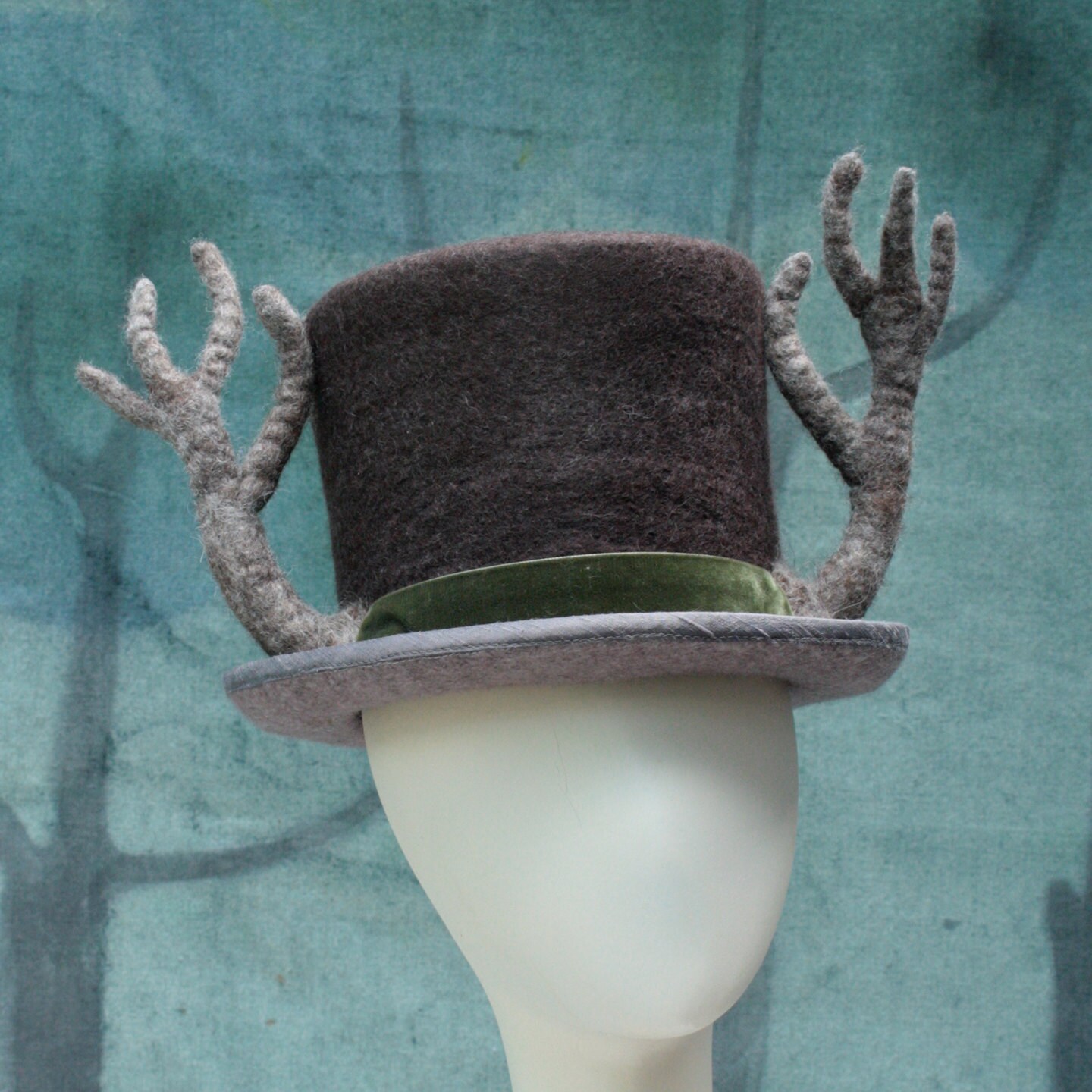 Antler Top Hat Top Hat Felt Top Hat Deer Hat Brown Top | Etsy