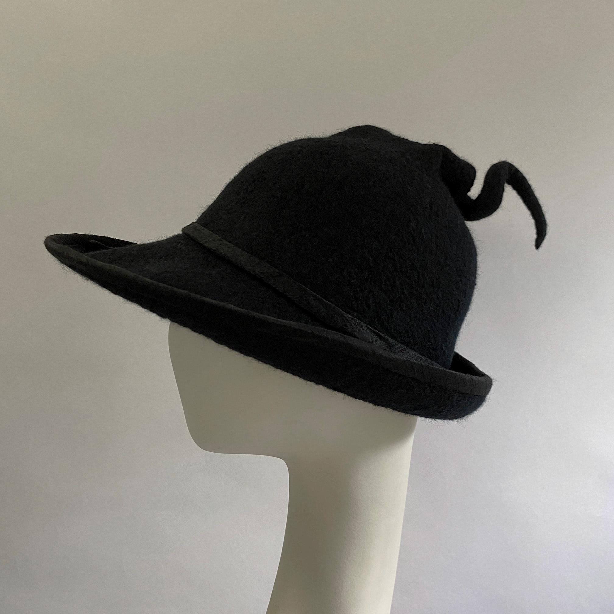 Black 1940's Witch Hat With Curly Point -orange Hand Felted Merino